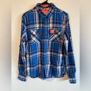 SuperDry Lumberjack Twill Check Blue Shirt Long Sleeve Mens Size Medium Cotton